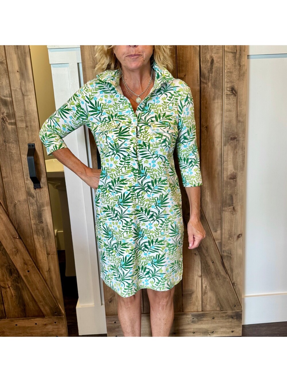 Persifor Green Botanical Floral Collared Shirt Dress Size S Made in USA
